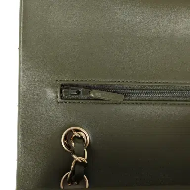 Chanel Pre-owned Chanel Medium Classic Double Flap Bag Khaki Lambskin Gold Hardware | Thumbnail 8 Chanel Pre-owned Chanel Medium Classic Double Flap Bag Khaki Lambskin Gold Hardware | Thumbnail 8