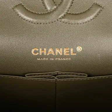 Chanel Pre-owned Chanel Medium Classic Double Flap Bag Khaki Lambskin Gold Hardware | Thumbnail 9 Chanel Pre-owned Chanel Medium Classic Double Flap Bag Khaki Lambskin Gold Hardware | Thumbnail 9