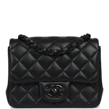 Chanel Pre-owned Chanel Mini Classic Square Flap Bag So Black Lambskin Black Hardware | Thumbnail 2 Chanel Pre-owned Chanel Mini Classic Square Flap Bag So Black Lambskin Black Hardware | Thumbnail 2