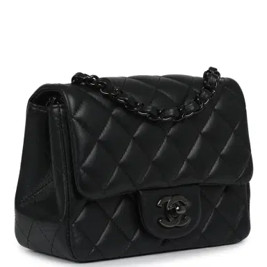 Chanel Pre-owned Chanel Mini Classic Square Flap Bag So Black Lambskin Black Hardware | Thumbnail 3 Chanel Pre-owned Chanel Mini Classic Square Flap Bag So Black Lambskin Black Hardware | Thumbnail 3
