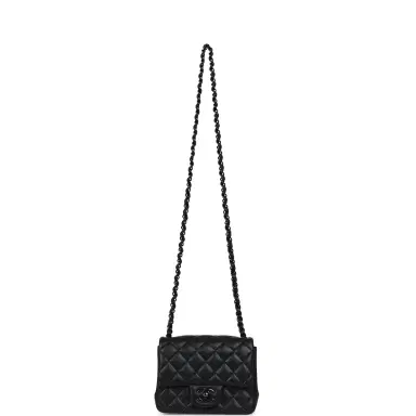 Chanel Pre-owned Chanel Mini Classic Square Flap Bag So Black Lambskin Black Hardware | Thumbnail 8 Chanel Pre-owned Chanel Mini Classic Square Flap Bag So Black Lambskin Black Hardware | Thumbnail 8