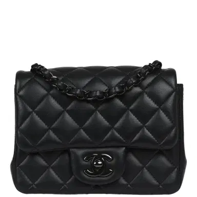 Chanel Pre-owned Chanel Mini Classic Square Flap Bag So Black Lambskin Black Hardware | Thumbnail 1 Chanel Pre-owned Chanel Mini Classic Square Flap Bag So Black Lambskin Black Hardware | Thumbnail 1