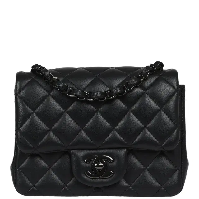 Pre-owned Chanel Mini Classic Square Flap Bag So Black Lambskin Black Hardware Pre-owned Chanel Mini Classic Square Flap Bag So Black Lambskin Black Hardware