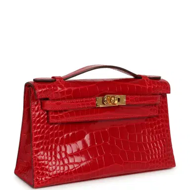 HERMÈS Pre-owned Hermes Kelly Pochette Braise Shiny Alligator Gold Hardware | Thumbnail 2 HERMÈS Pre-owned Hermes Kelly Pochette Braise Shiny Alligator Gold Hardware | Thumbnail 2
