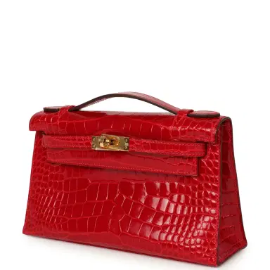 HERMÈS Pre-owned Hermes Kelly Pochette Braise Shiny Alligator Gold Hardware | Thumbnail 5 HERMÈS Pre-owned Hermes Kelly Pochette Braise Shiny Alligator Gold Hardware | Thumbnail 5