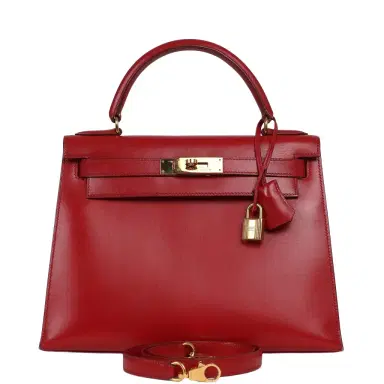 HERMÈS Vintage Hermes Kelly 28 Sellier Rouge Vif Tadelakt Gold Hardware | Thumbnail 1 HERMÈS Vintage Hermes Kelly 28 Sellier Rouge Vif Tadelakt Gold Hardware | Thumbnail 1