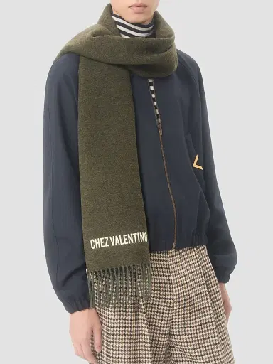 Valentino Men's Wool Scarf with Chez Embroidery | Thumbnail 2 Valentino Men's Wool Scarf with Chez Embroidery | Thumbnail 2