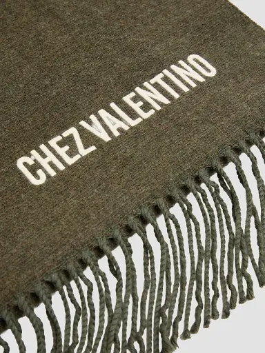 Valentino Men's Wool Scarf with Chez Embroidery | Thumbnail 3 Valentino Men's Wool Scarf with Chez Embroidery | Thumbnail 3