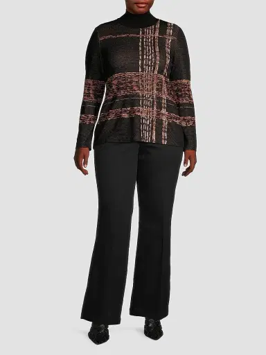 Ming Wang Women's Plaid Jacquard Knit Turtleneck Tunic | Thumbnail 2 Ming Wang Women's Plaid Jacquard Knit Turtleneck Tunic | Thumbnail 2