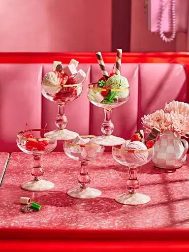 MacKenzie-Childs Rosy Check Coupe Glass | Thumbnail 2 MacKenzie-Childs Rosy Check Coupe Glass | Thumbnail 2