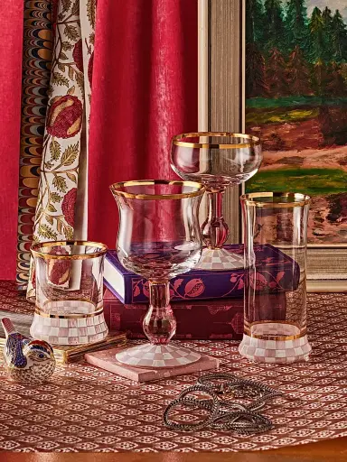 MacKenzie-Childs Rosy Check Coupe Glass | Thumbnail 4 MacKenzie-Childs Rosy Check Coupe Glass | Thumbnail 4