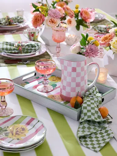 MacKenzie-Childs Rosy Check Coupe Glass | Thumbnail 5 MacKenzie-Childs Rosy Check Coupe Glass | Thumbnail 5