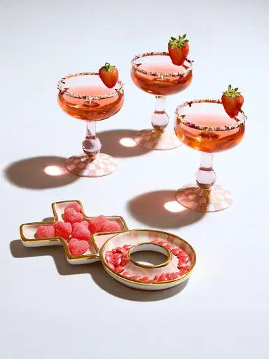 MacKenzie-Childs Rosy Check Coupe Glass | Thumbnail 6 MacKenzie-Childs Rosy Check Coupe Glass | Thumbnail 6