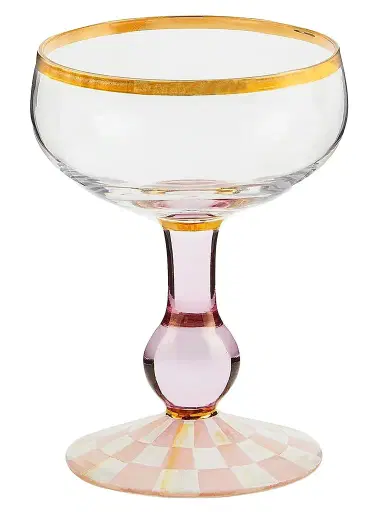 MacKenzie-Childs Rosy Check Coupe Glass | Thumbnail 1 MacKenzie-Childs Rosy Check Coupe Glass | Thumbnail 1