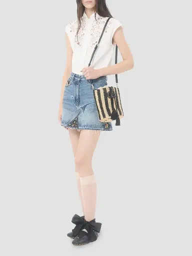 Valentino Women's Small Bucket Bag in Striped Raffia | Thumbnail 2 Valentino Women's Small Bucket Bag in Striped Raffia | Thumbnail 2