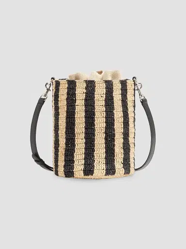 Valentino Women's Small Bucket Bag in Striped Raffia | Thumbnail 4 Valentino Women's Small Bucket Bag in Striped Raffia | Thumbnail 4