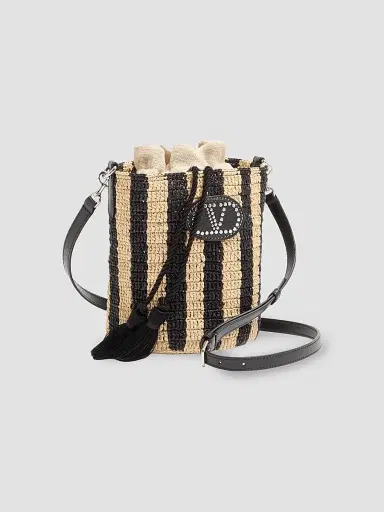 Valentino Women's Small Bucket Bag in Striped Raffia | Thumbnail 5 Valentino Women's Small Bucket Bag in Striped Raffia | Thumbnail 5