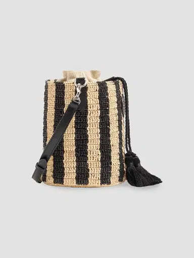 Valentino Women's Small Bucket Bag in Striped Raffia | Thumbnail 6 Valentino Women's Small Bucket Bag in Striped Raffia | Thumbnail 6