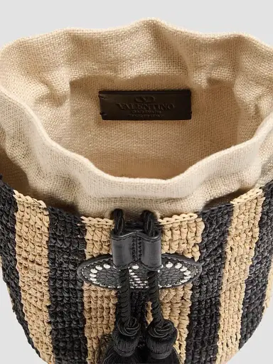 Valentino Women's Small Bucket Bag in Striped Raffia | Thumbnail 7 Valentino Women's Small Bucket Bag in Striped Raffia | Thumbnail 7
