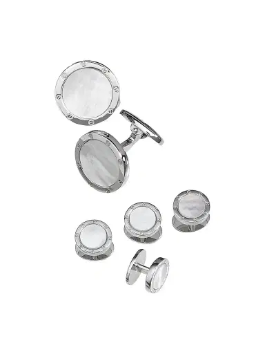 Jan Leslie Men's 6-Piece Sterling Silver & Round Mother-Of-Pearl Cufflink & Shirt Stud Set | Thumbnail 1 Jan Leslie Men's 6-Piece Sterling Silver & Round Mother-Of-Pearl Cufflink & Shirt Stud Set | Thumbnail 1