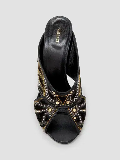 Versace Women's 90MM Leather Cone-Heel Mules | Thumbnail 4 Versace Women's 90MM Leather Cone-Heel Mules | Thumbnail 4