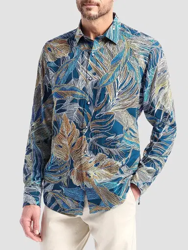 Robert Graham Men's Chorro Embroidered Leaf Print Shirt | Thumbnail 3 Robert Graham Men's Chorro Embroidered Leaf Print Shirt | Thumbnail 3