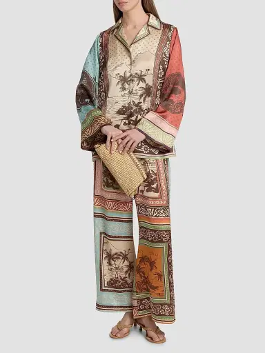 ALÉMAIS Women's Alberta Tropical Print Silk Relaxed-Fit Shirt | Thumbnail 2 ALÉMAIS Women's Alberta Tropical Print Silk Relaxed-Fit Shirt | Thumbnail 2