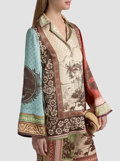 ALÉMAIS Women's Alberta Tropical Print Silk Relaxed-Fit Shirt | Thumbnail 4 ALÉMAIS Women's Alberta Tropical Print Silk Relaxed-Fit Shirt | Thumbnail 4