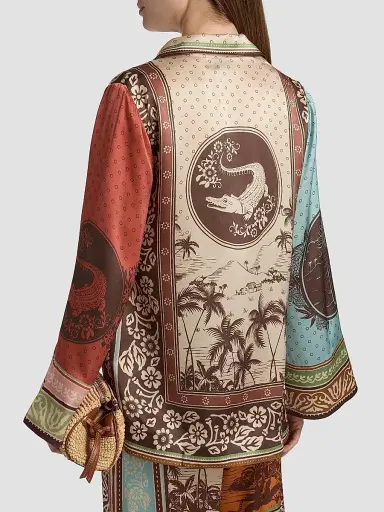 ALÉMAIS Women's Alberta Tropical Print Silk Relaxed-Fit Shirt | Thumbnail 5 ALÉMAIS Women's Alberta Tropical Print Silk Relaxed-Fit Shirt | Thumbnail 5