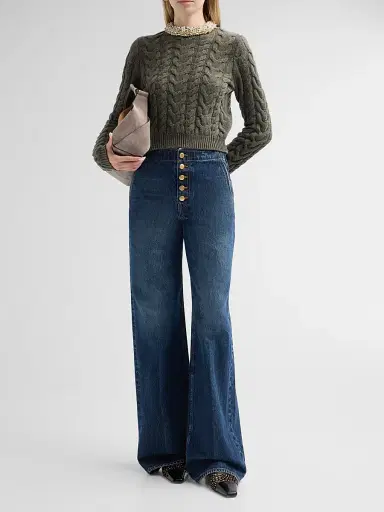 Ulla Johnson Women's Marlie Embellished Cable-Knit Merino Wool-Blend Sweater | Thumbnail 2 Ulla Johnson Women's Marlie Embellished Cable-Knit Merino Wool-Blend Sweater | Thumbnail 2