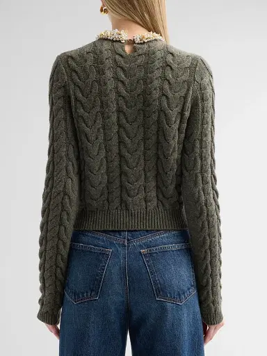 Ulla Johnson Women's Marlie Embellished Cable-Knit Merino Wool-Blend Sweater | Thumbnail 3 Ulla Johnson Women's Marlie Embellished Cable-Knit Merino Wool-Blend Sweater | Thumbnail 3