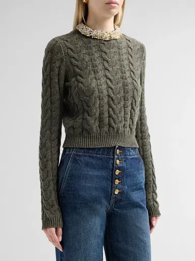 Ulla Johnson Women's Marlie Embellished Cable-Knit Merino Wool-Blend Sweater | Thumbnail 4 Ulla Johnson Women's Marlie Embellished Cable-Knit Merino Wool-Blend Sweater | Thumbnail 4