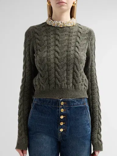 Ulla Johnson Women's Marlie Embellished Cable-Knit Merino Wool-Blend Sweater | Thumbnail 5 Ulla Johnson Women's Marlie Embellished Cable-Knit Merino Wool-Blend Sweater | Thumbnail 5