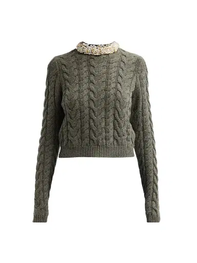 Ulla Johnson Women's Marlie Embellished Cable-Knit Merino Wool-Blend Sweater | Thumbnail 1 Ulla Johnson Women's Marlie Embellished Cable-Knit Merino Wool-Blend Sweater | Thumbnail 1