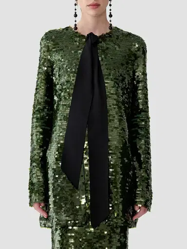 Carolina Herrera Women's Sequined Tieneck Longline Cardigan | Thumbnail 4 Carolina Herrera Women's Sequined Tieneck Longline Cardigan | Thumbnail 4