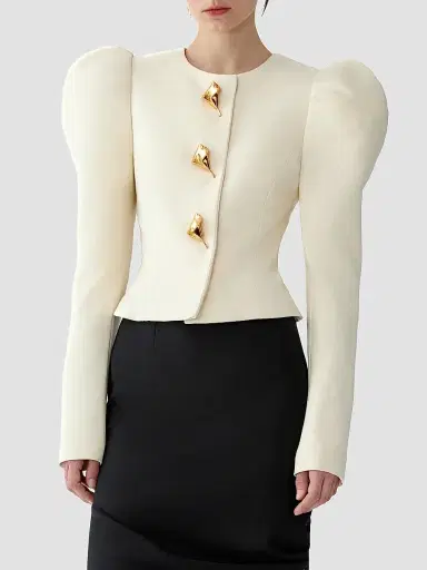 Carolina Herrera Women's Stretch-Wool Puff-Sleeve Jacket | Thumbnail 4 Carolina Herrera Women's Stretch-Wool Puff-Sleeve Jacket | Thumbnail 4
