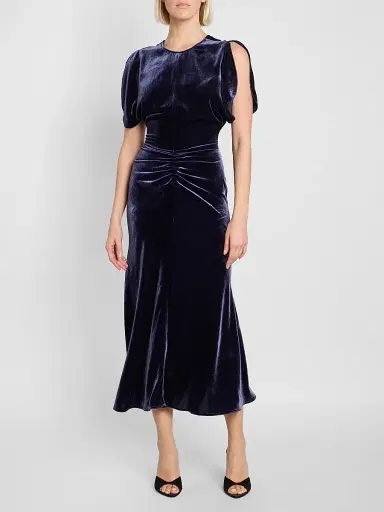 Victoria Beckham Women's Bela Ruched Velvet Midi Dress | Thumbnail 2 Victoria Beckham Women's Bela Ruched Velvet Midi Dress | Thumbnail 2