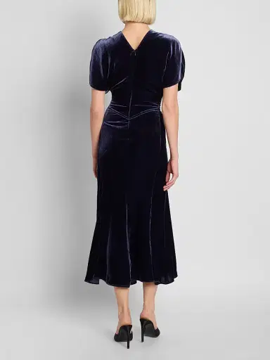 Victoria Beckham Women's Bela Ruched Velvet Midi Dress | Thumbnail 3 Victoria Beckham Women's Bela Ruched Velvet Midi Dress | Thumbnail 3
