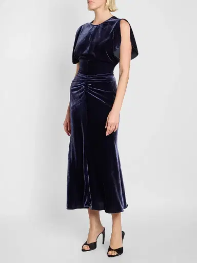 Victoria Beckham Women's Bela Ruched Velvet Midi Dress | Thumbnail 4 Victoria Beckham Women's Bela Ruched Velvet Midi Dress | Thumbnail 4