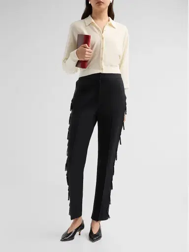 Lela Rose Women's Tassel Embroidered Stretch Cotton Demi Pants | Thumbnail 2 Lela Rose Women's Tassel Embroidered Stretch Cotton Demi Pants | Thumbnail 2