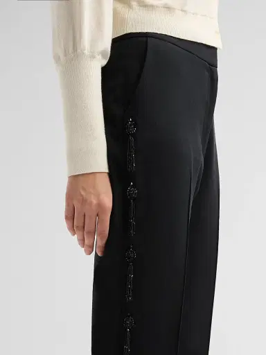 Lela Rose Women's Tassel Embroidered Stretch Cotton Demi Pants | Thumbnail 5 Lela Rose Women's Tassel Embroidered Stretch Cotton Demi Pants | Thumbnail 5