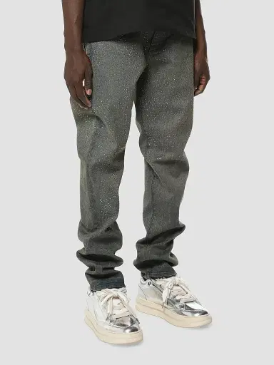 Purple Brand Men's Dirty Wash Cosmos Rhinestone Stacked Jeans | Thumbnail 3 Purple Brand Men's Dirty Wash Cosmos Rhinestone Stacked Jeans | Thumbnail 3