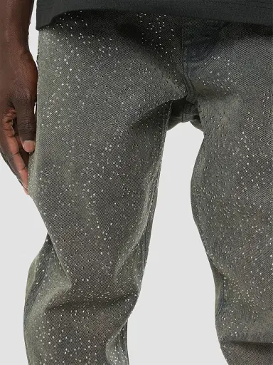 Purple Brand Men's Dirty Wash Cosmos Rhinestone Stacked Jeans | Thumbnail 4 Purple Brand Men's Dirty Wash Cosmos Rhinestone Stacked Jeans | Thumbnail 4