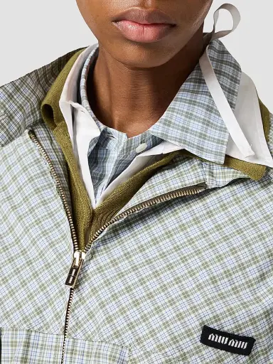 Miu Miu Women's Checked Technical Fabric Blouson Jacket | Thumbnail 4 Miu Miu Women's Checked Technical Fabric Blouson Jacket | Thumbnail 4
