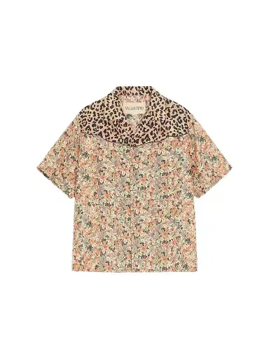 Valentino Men's Bowling Shirt in Silk Poplin and Papier Floral Prints | Thumbnail 1 Valentino Men's Bowling Shirt in Silk Poplin and Papier Floral Prints | Thumbnail 1