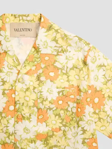 Valentino Men's Cotton Bowling Shirt with Papier Floral Print | Thumbnail 7 Valentino Men's Cotton Bowling Shirt with Papier Floral Print | Thumbnail 7