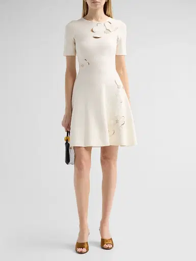 Oscar de la Renta Women's Floral Laser-Cut Knit Mini Dress | Thumbnail 2 Oscar de la Renta Women's Floral Laser-Cut Knit Mini Dress | Thumbnail 2