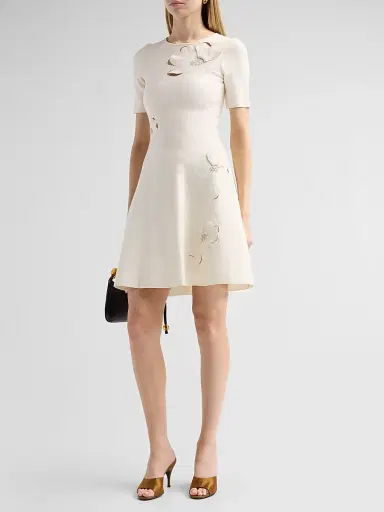 Oscar de la Renta Women's Floral Laser-Cut Knit Mini Dress | Thumbnail 4 Oscar de la Renta Women's Floral Laser-Cut Knit Mini Dress | Thumbnail 4
