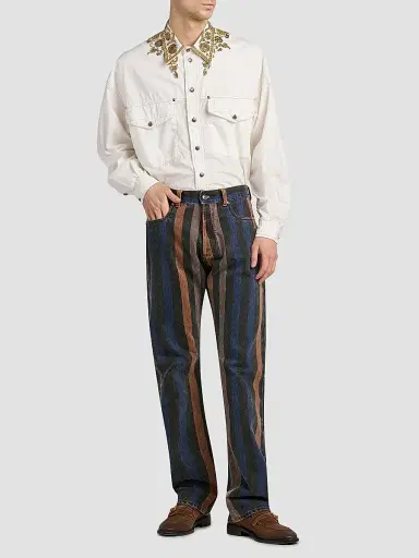 Versace Men's Striped Cotton Straight-Leg Jeans | Thumbnail 2 Versace Men's Striped Cotton Straight-Leg Jeans | Thumbnail 2
