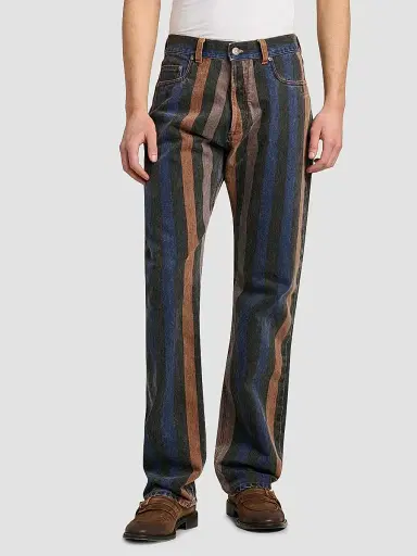 Versace Men's Striped Cotton Straight-Leg Jeans | Thumbnail 3 Versace Men's Striped Cotton Straight-Leg Jeans | Thumbnail 3